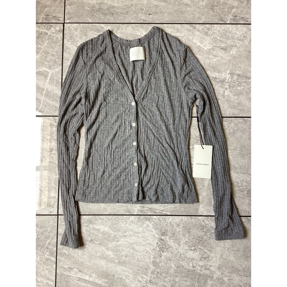 Citizens of Humanity Ava Cardigan Milano Grey Ribbed V-Neck Knit Top Size S NEW